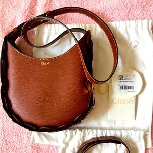 Chloe Hobo Grain Smooth Small Darryl Sepia Brown Calfskin Leather Cross Body Bag